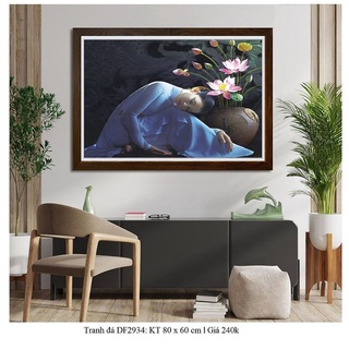 Tranh đính đá cô gái bên bình hoa sen DF2934
