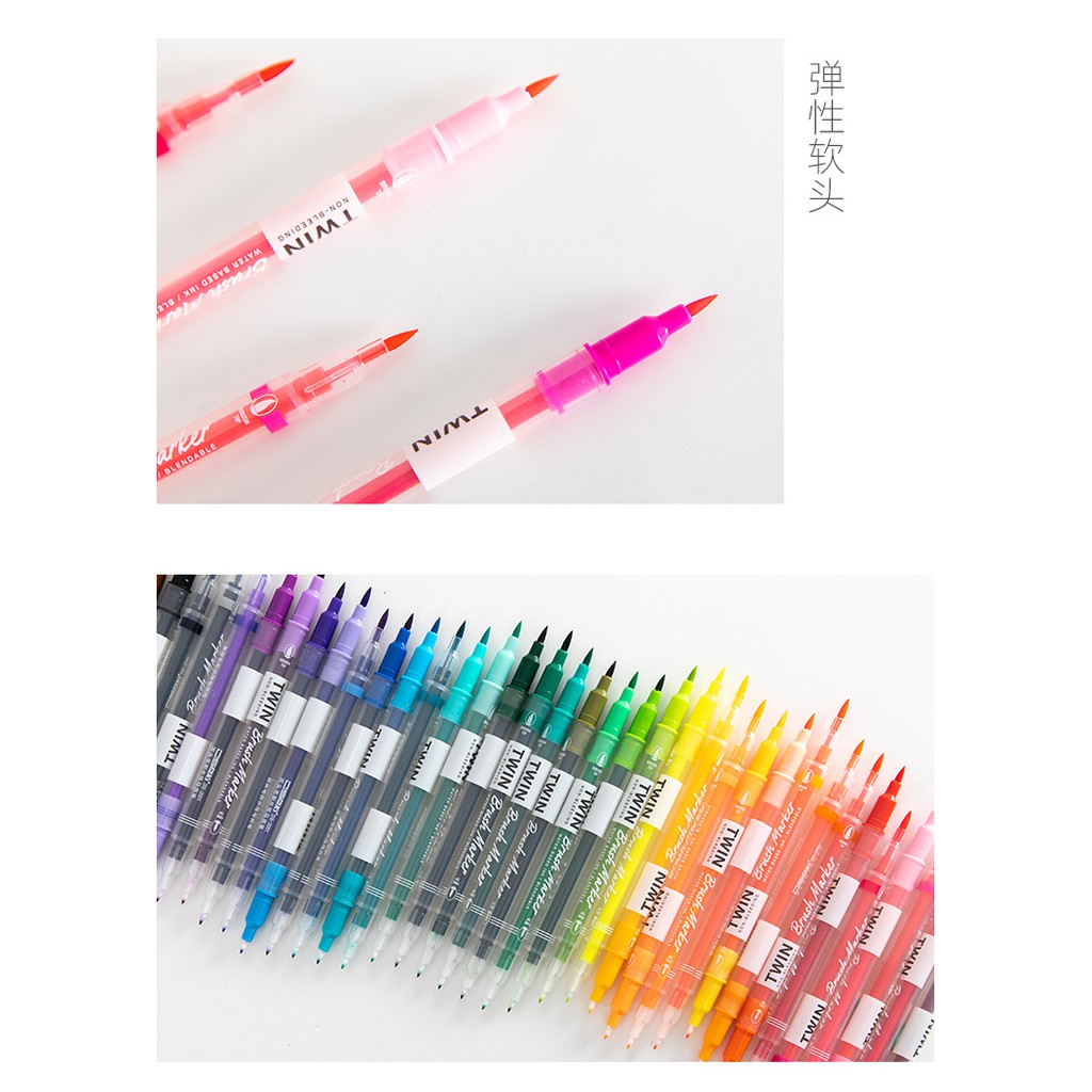 Bút Brush Pen Highlight TWIN bút lông thiết kế 2 đầu màu sắc cực đẹp