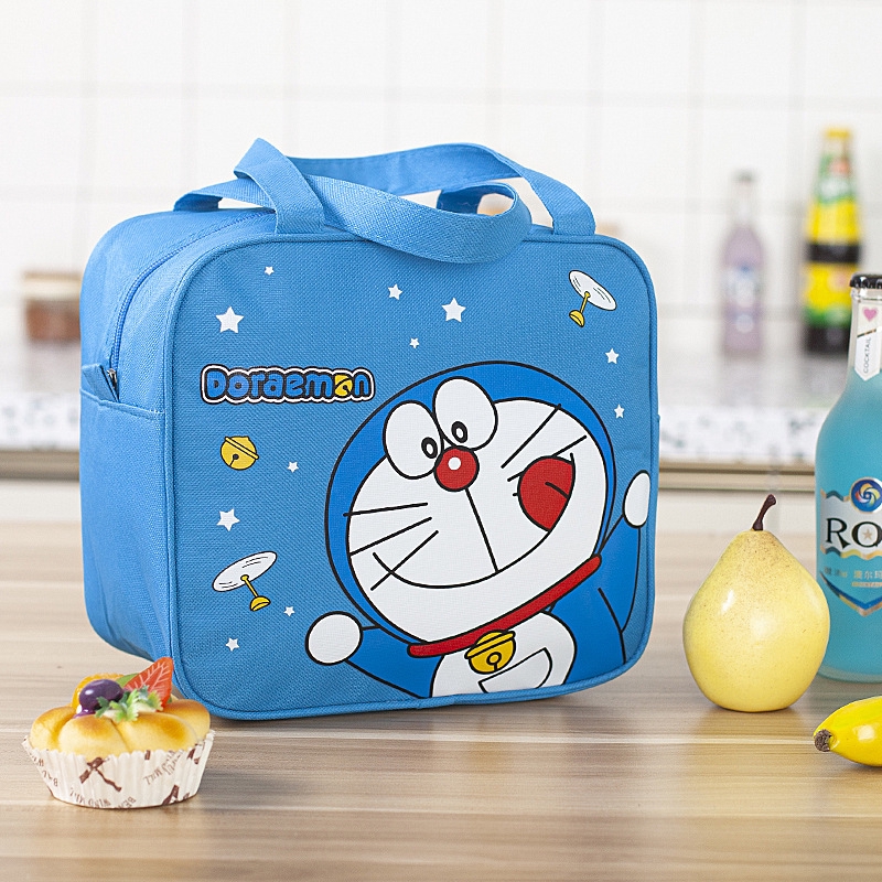 Túi đựng hộp cơm giữ nhiệt in họa tiết mèo kitty/doremon dễ thương tiện dụng