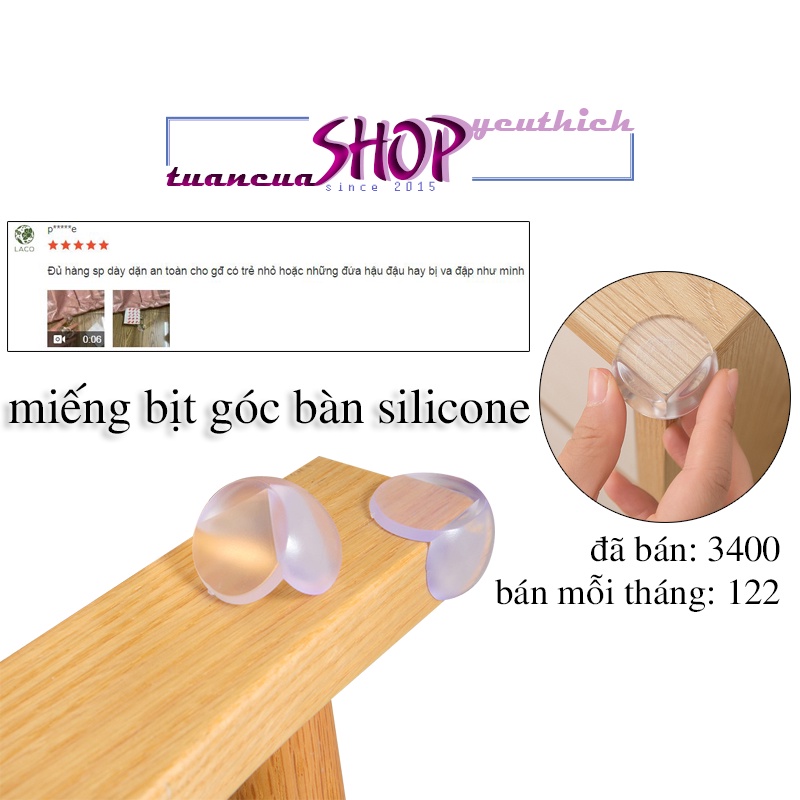 Bịt góc bàn silicon - miếng bịt góc bàn silicon tròn, bọc cạnh bàn kính, cạnh tủ vuông, an toàn cho bé