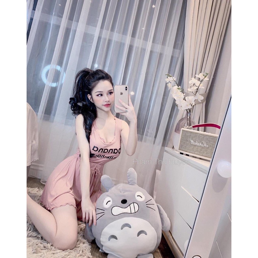set bộ áo cuốn biên ba lỗ in banana quần short xinh xinh