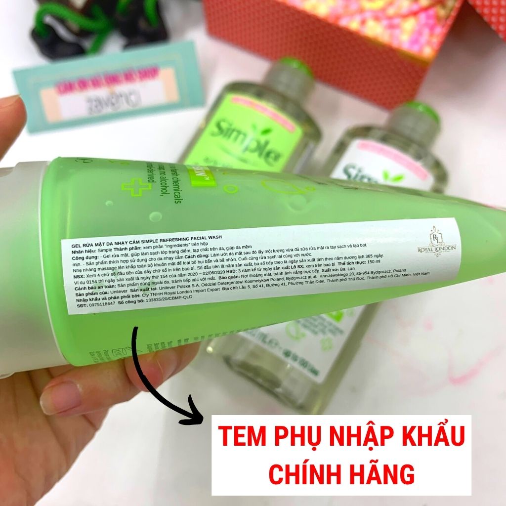 Sữa rửa mặt SIMPLE Refreshing Facial Wash Gel cho da nhạy cảm 150ml - ZAVENCI Official