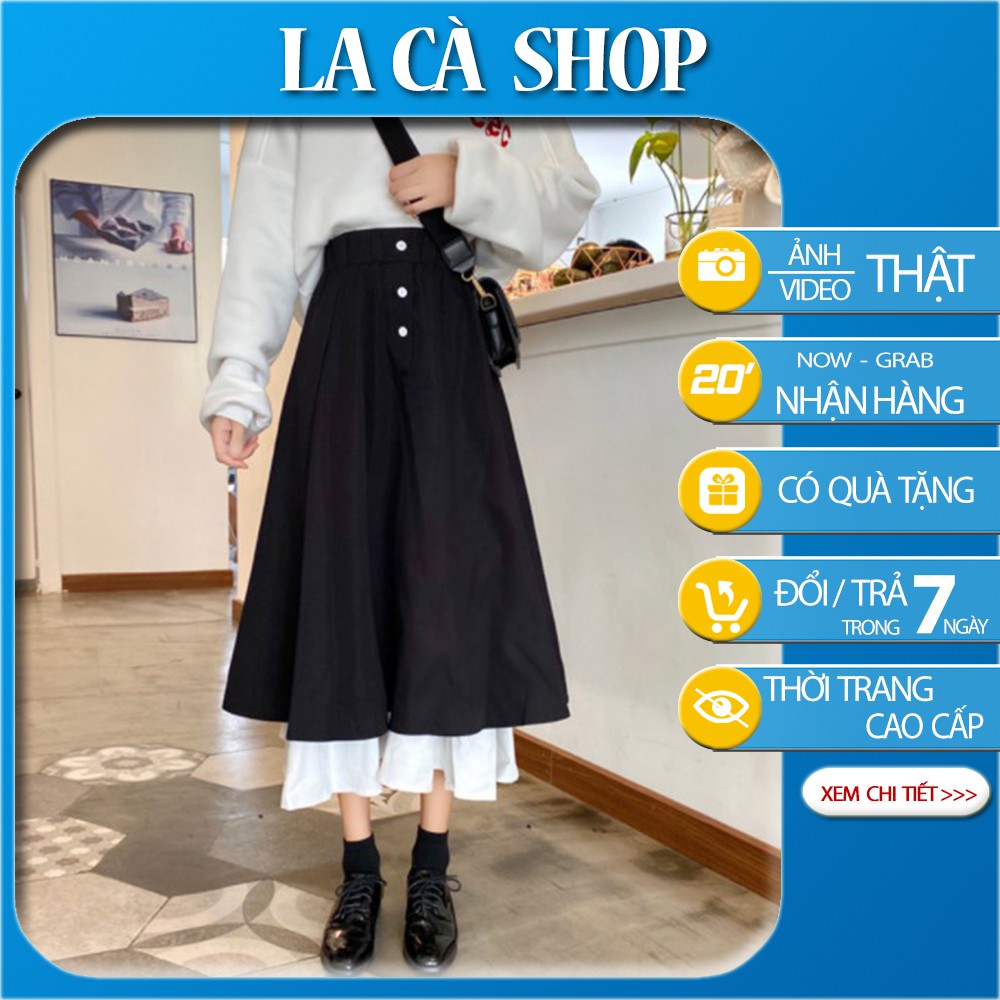 Chân váy dài ulzzang 3 cúc phối 2 màu đen trắng phong cách Hàn Quốc | WebRaoVat - webraovat.net.vn