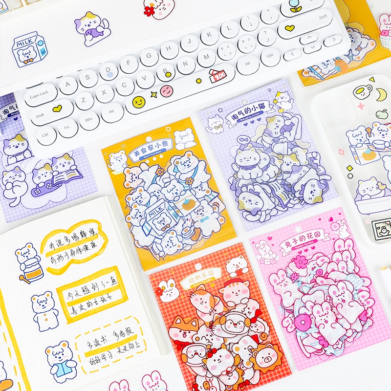 Sticker thú cưng hoạt hình dễ thương DecorMe Set 40 sticker động vật PVC chống thấm nước trang trí sổ  bullet journal