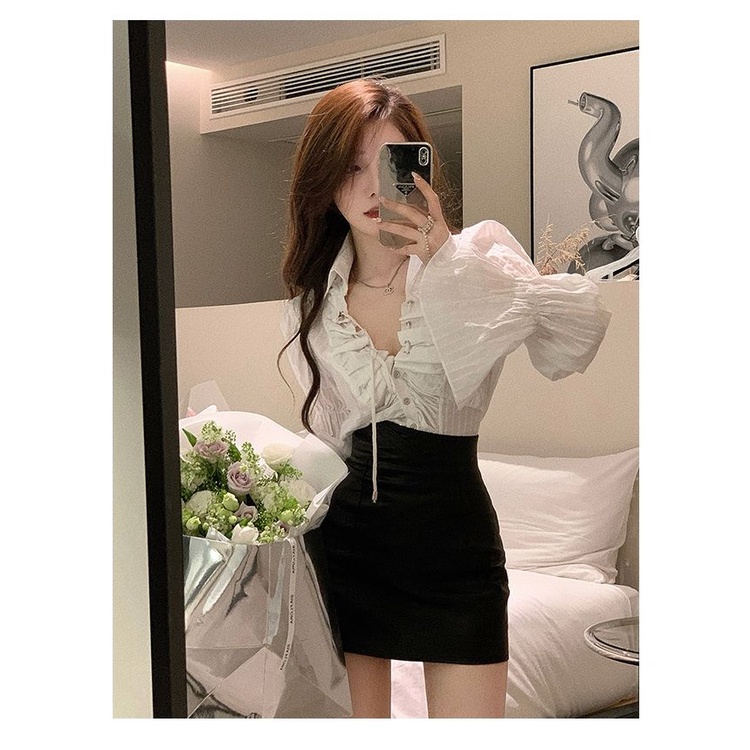 Áo Sơ Mi Tay Dài Cổ Chữ v Phối Dây Rút Thời Trang Dành Cho Nữ