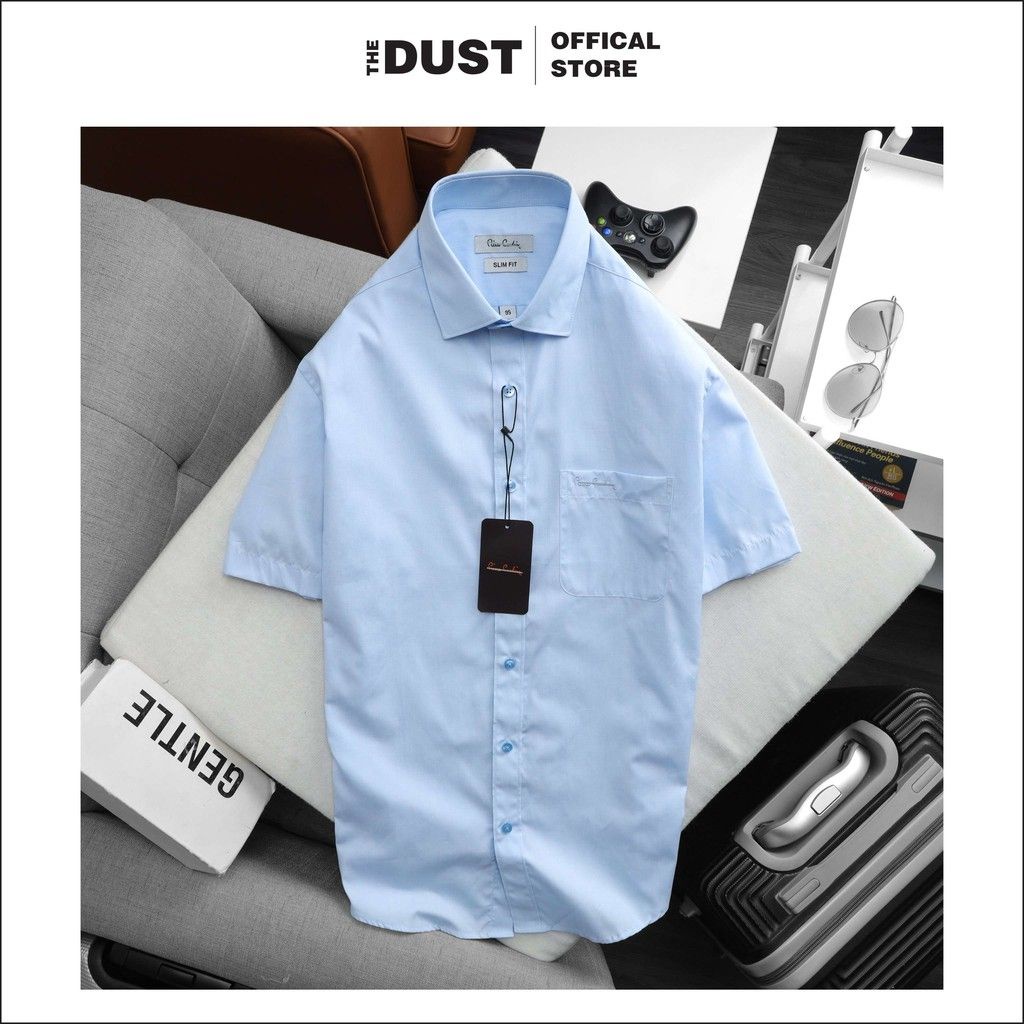 Áo sơ mi nam ngắn tay trơn cổ bẻ basic Pire Cadin NT, form slimfit vải cotton lụa chống nhăn
