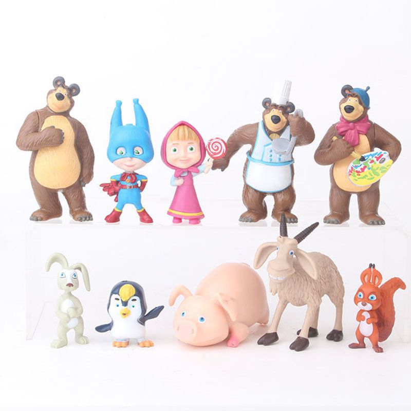 Set 10 Mô Hình Nhân Vật Phim Hoạt Hình Masha And The Bear Dễ Thương