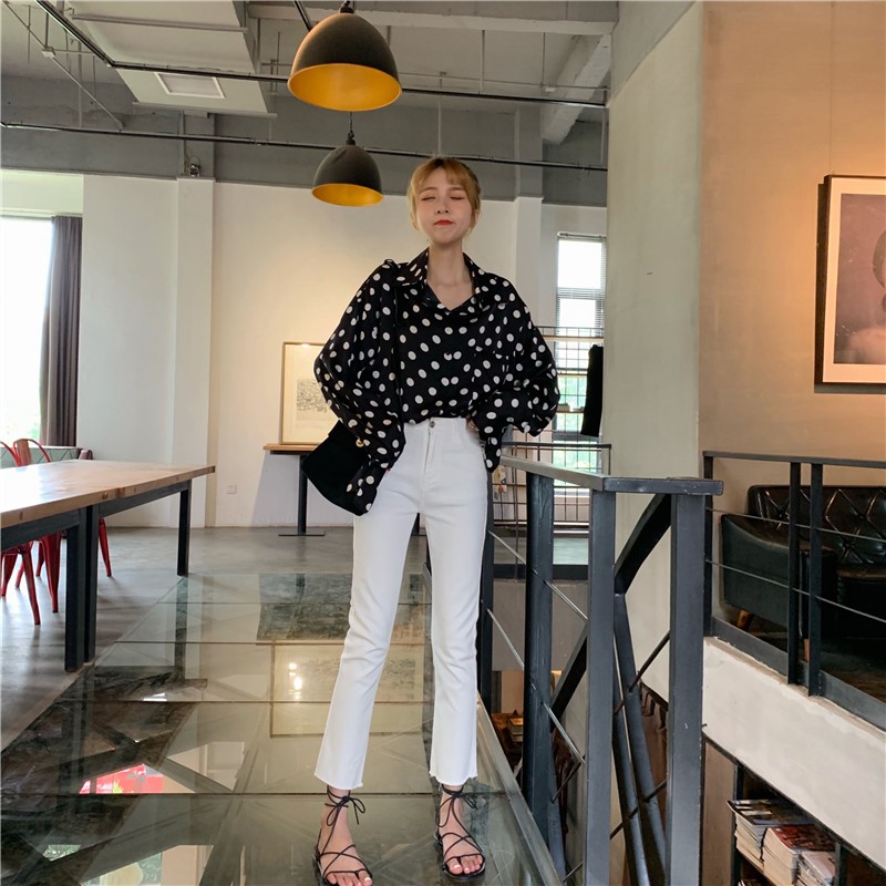 Quần jean Xiaozhainv lưng cao kiểu dáng Hàn Quốc