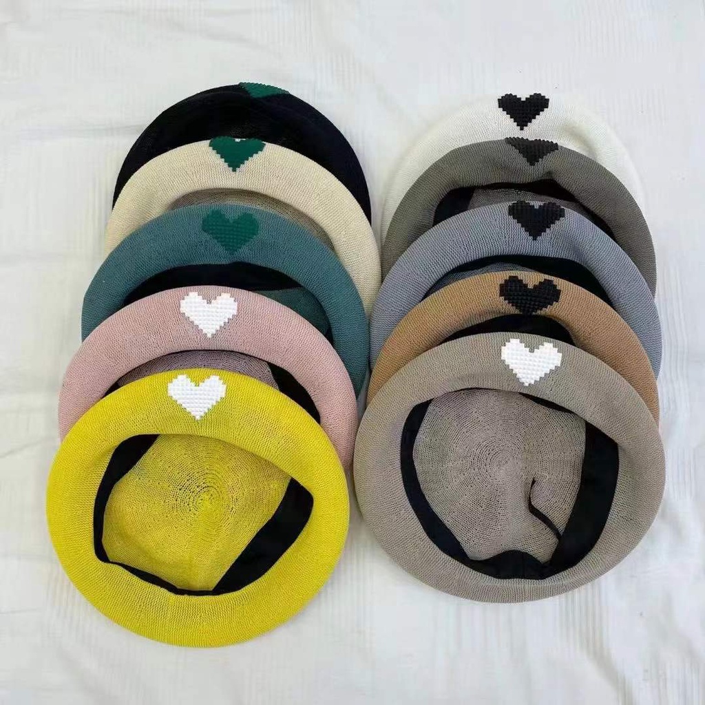 Mũ nồi bằng cotton lanh thêu hình trái tim thời trang Hàn Quốc