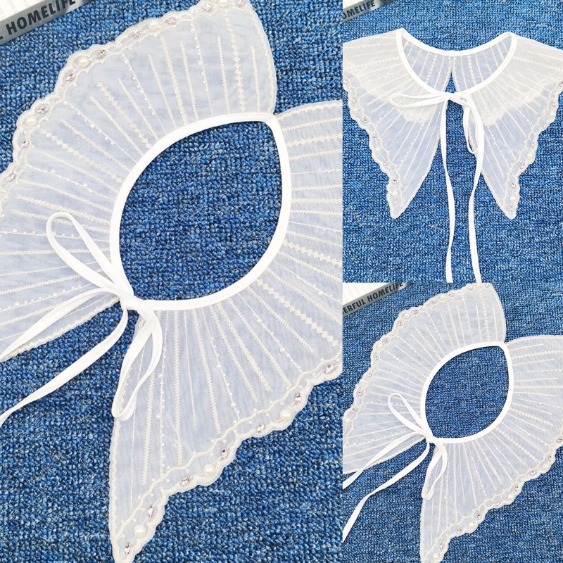 Yoioi Khăn Choàng Cổ Đính Hạt Ngọc Trai Giả Thêu Sọc Có Thể Tháo Rời Thắt Nơ Trang Sức Cho Nữ Ca