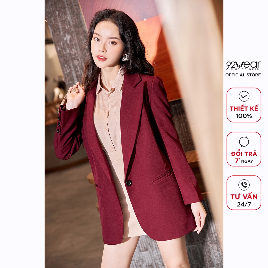 Áo vest nữ 92WEAR, thiết kế dài tay cổ bẻ thanh lịch, trẻ trung, hàn quốc chất liệu tuýt si cao cấp VDA2111