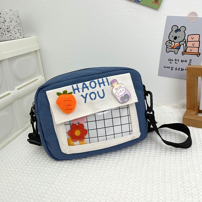 Túi Đeo Chéo Canvas Dáng Vuông Nhỏ Màu Tương Phản Thời Trang Cho Nữ