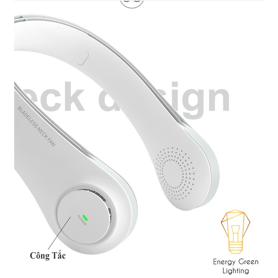 Quạt Đeo Cổ Energy Green Lighting Thời Trang Cao Cấp - Giả Tai Nghe F12 - Dây Sạc USB