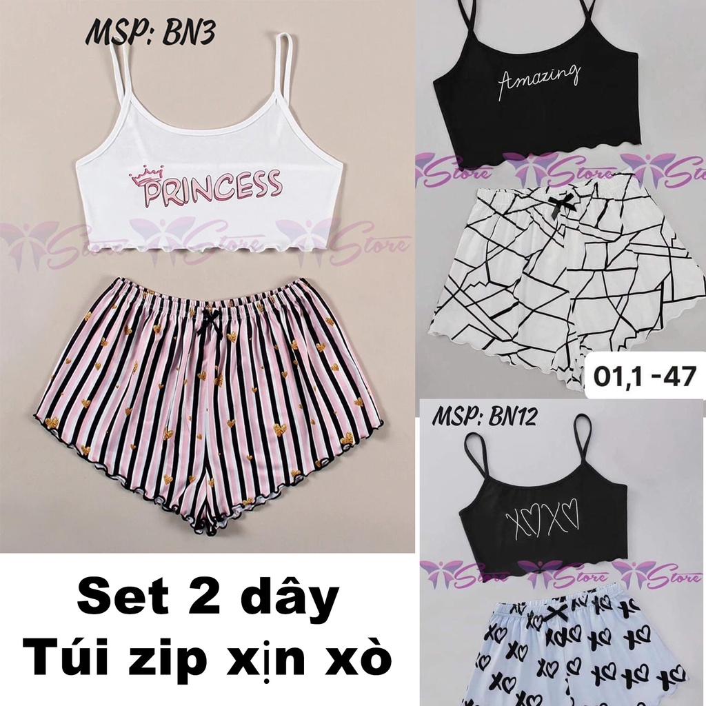 Set Quần áo 2 dây thun lạnh ❤️Túi Zip❤️ co dãn 4 chiều