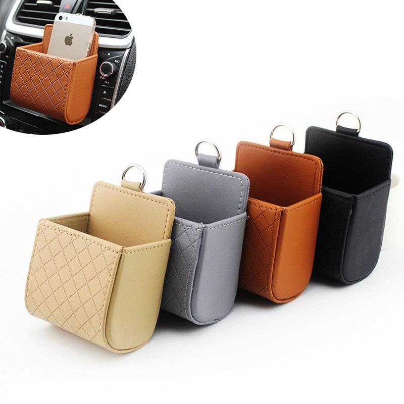 Túi da đựng điện thoại gắn khe máy lạnh xe hơi