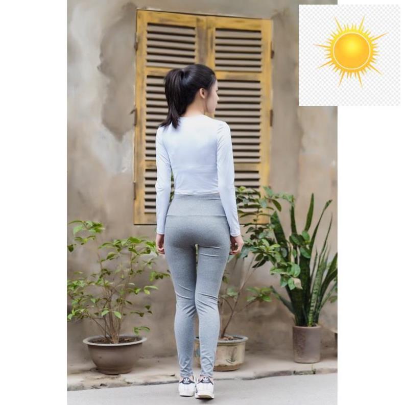 🎁💍 Hàng VNXK:bộ tập gym yoga earobic cho nữ, quần dài muối tiêu,áo crop dài tay cổ tròn 🎁💍