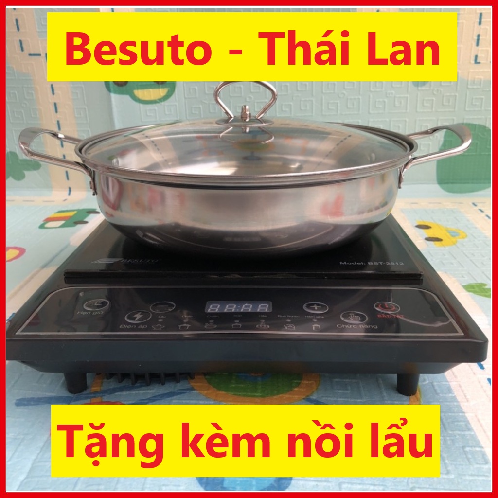 Bếp Từ đơn Besuto 2812 Xuất xứ Thái Lan, Tặng kèm nồi lẩu Siêu cao cấp D26 cm, Mặt kính cường lực siêu bền, điện áp 2000