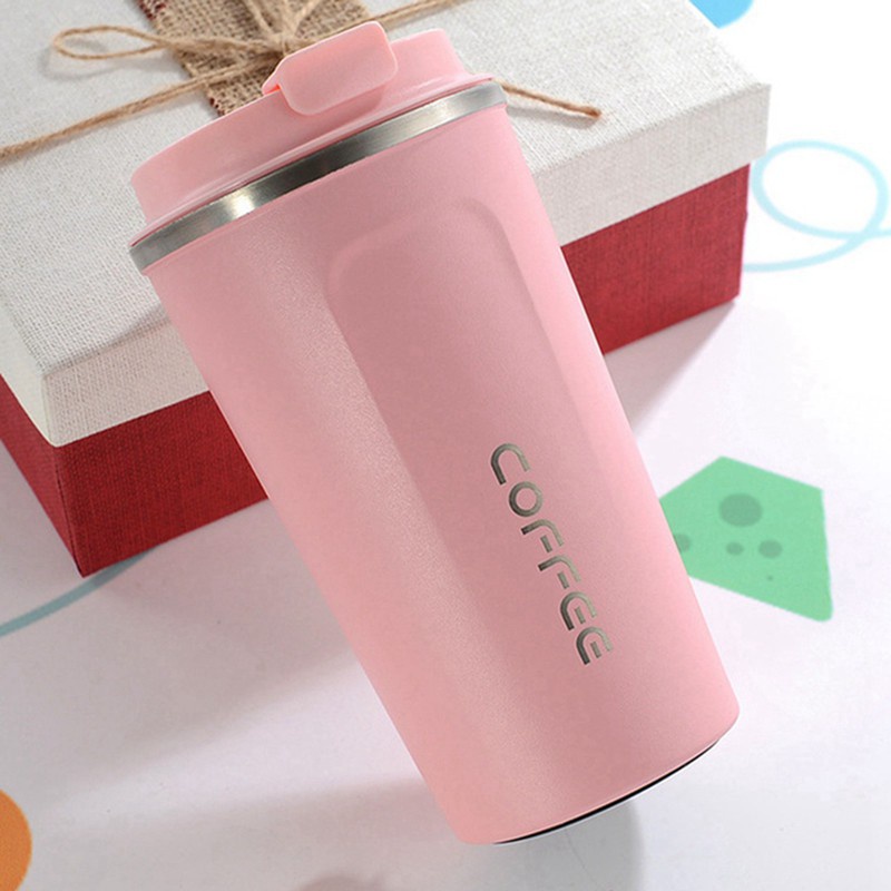 2x 380ML Heat Preservation Coffee Mug Stainless Steel Travel Portable Mug Coffee Milk Cup Pink & Green