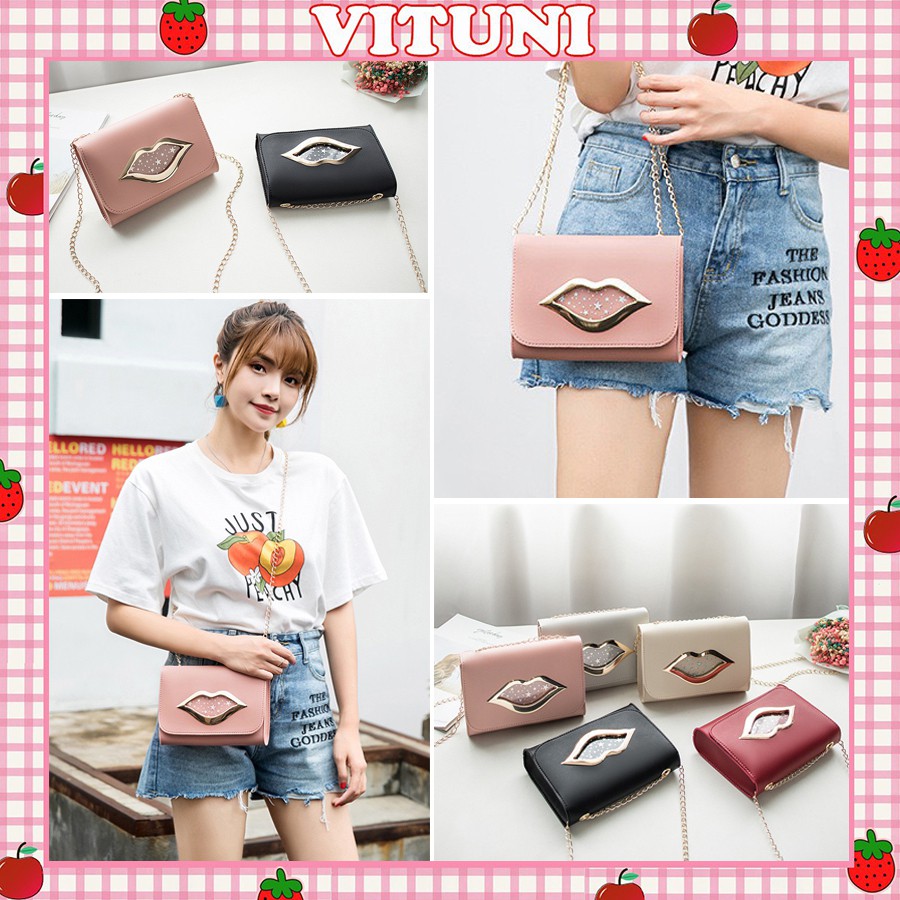 Túi đeo chéo mini Vituni cầm tay nữ khóa môi cá tính TX04