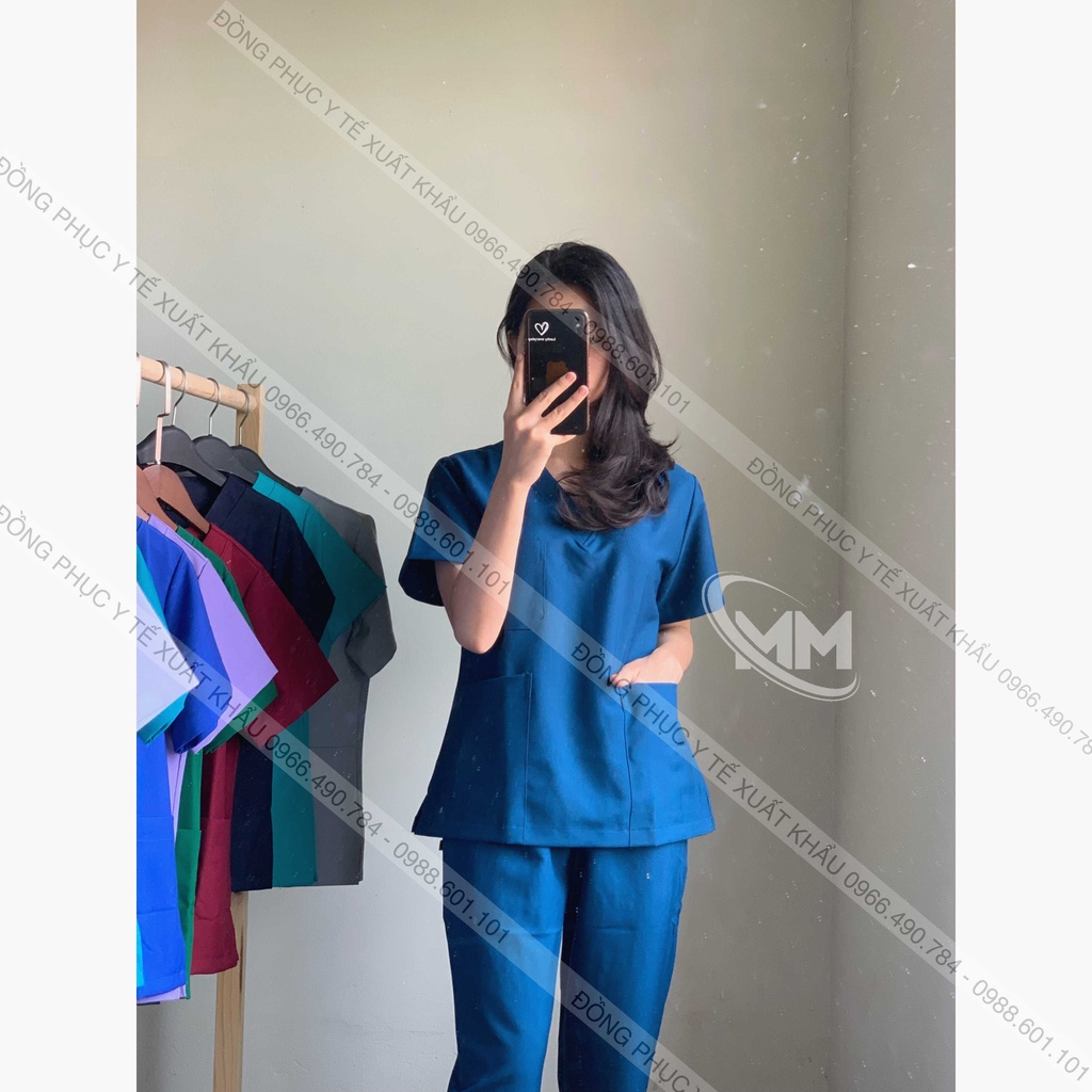 Bộ Scrubs Xanh Sẫm, Blouse Bác sỹ, Phẫu Thuật, Spa, Đông Phục Y Tế Cao Cấp
