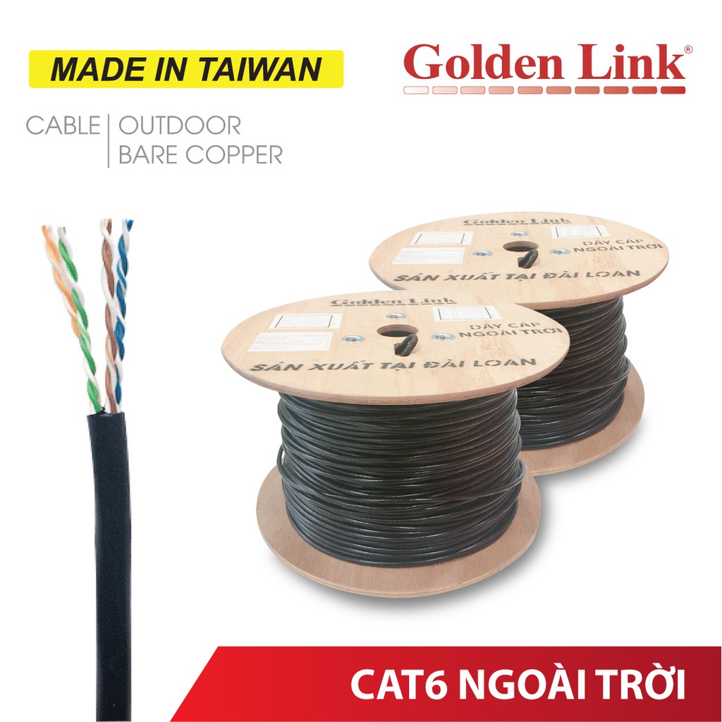 (Đài Loan) Cáp mạng GoldenLink đồng nguyên chất Taiwan UTP CAT6 Outdoor chuyên dụng ngoài trời cho WAN CCTV Camera PoE