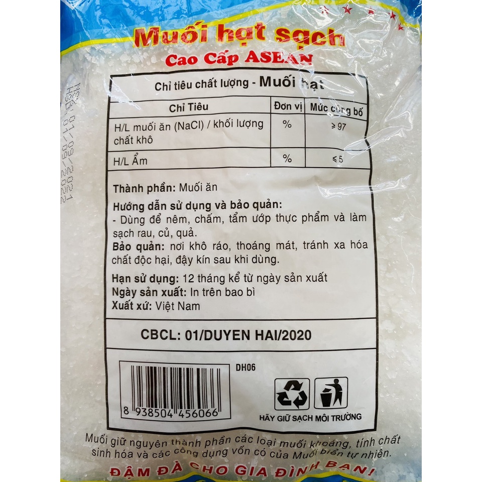 Muối sạch cao cấp chính hiệu Duyên Hải sản xuất trên công nghệ hiện đại: Muối hạt 1kg, Muối tinh 500g