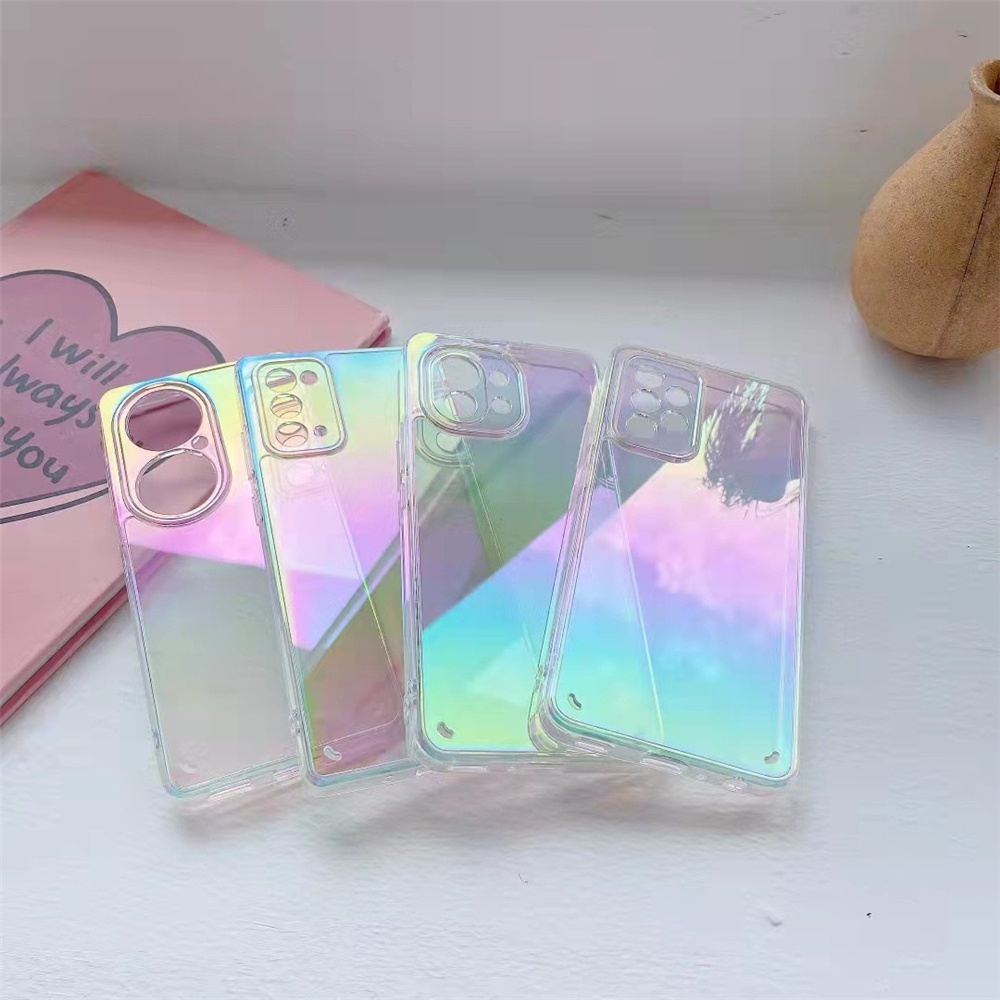 Ốp Điện Thoại PC Cứng Trong Suốt Màu Cầu Vồng Gradient Cho Xiaomi 11T Pro Redmi 10C 10 Note 11 11S 9 7 Poco X3