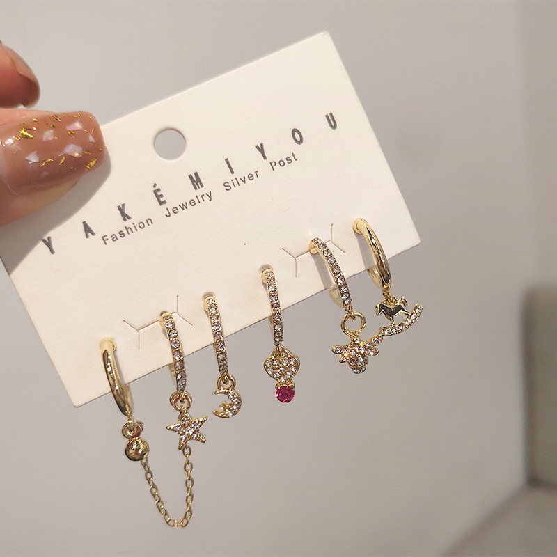 Bộ 6 Khuyên Tai Đính Đá Thời Trang Cho Nữ