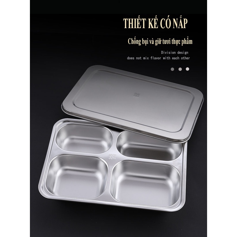 Khay cơm inox 304 cấp thực phẩm an toàn vệ sinh, GDAY, sâu lòng có nắp - LOKING