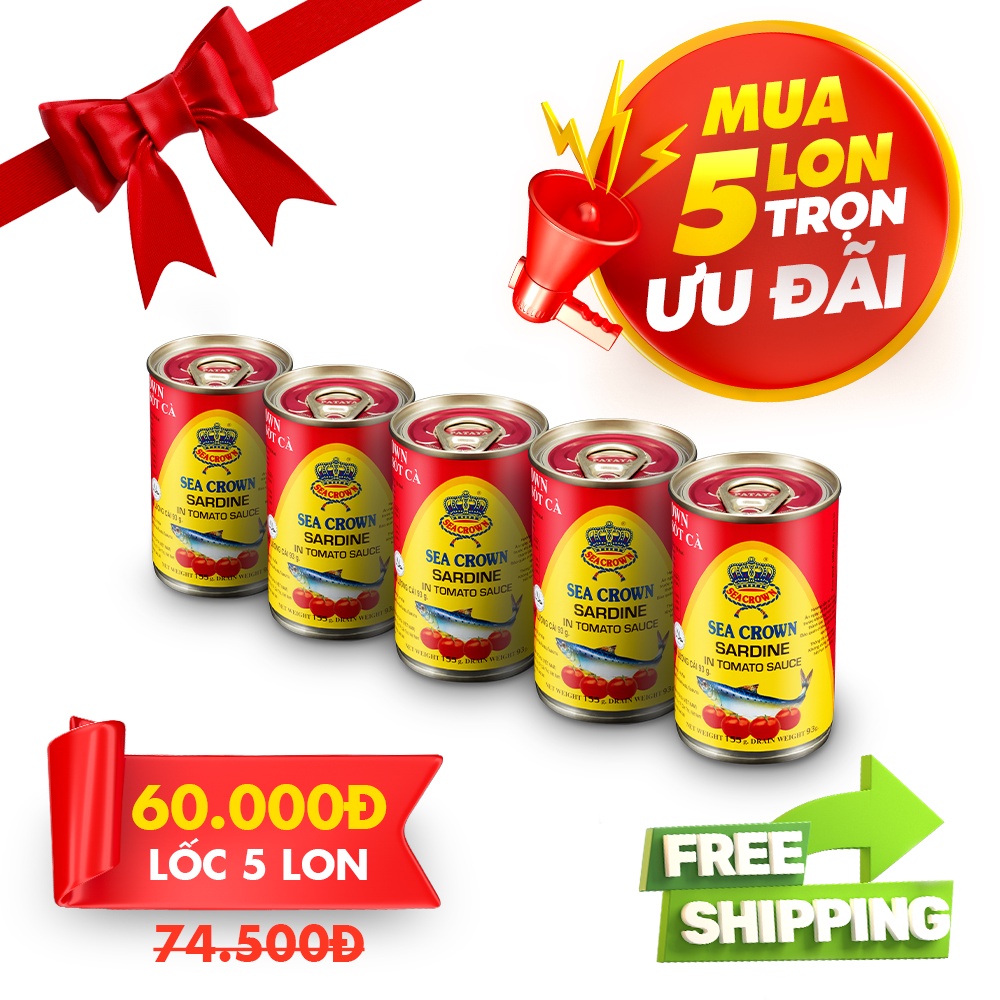 Combo 5 lon Sea Crown cá trích sốt cà