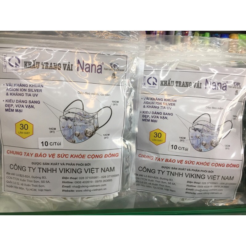 Khẩu trang vải kháng khuẩn 10 cái Nana