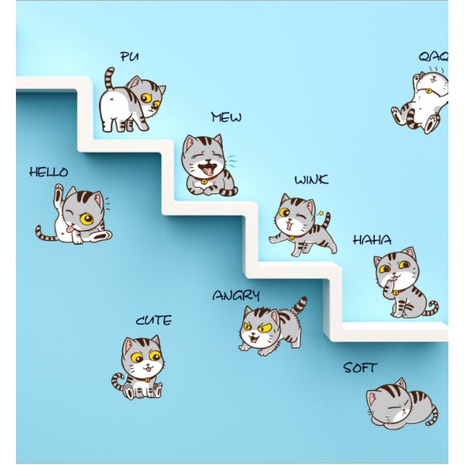 Decal dán tường trang trí - MÈO CON TINH NGHỊCH