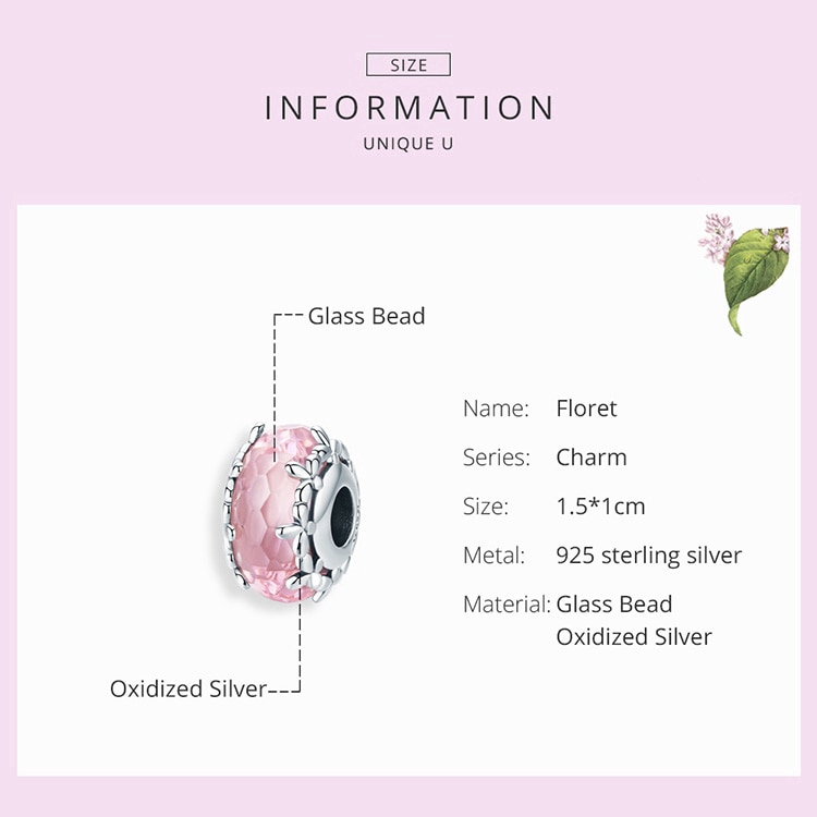 Hạt charm Bamoer hình tròn phối đá phụ kiện làm trang sức thời trang DIY