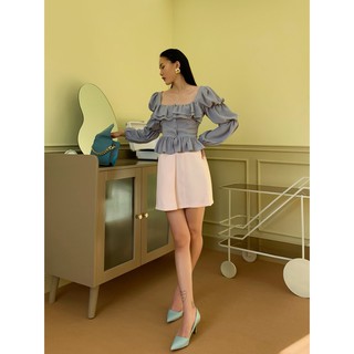 Áo Kiểu Nữ Cổ U Màu Xám Tay Dài EDINI - A1245