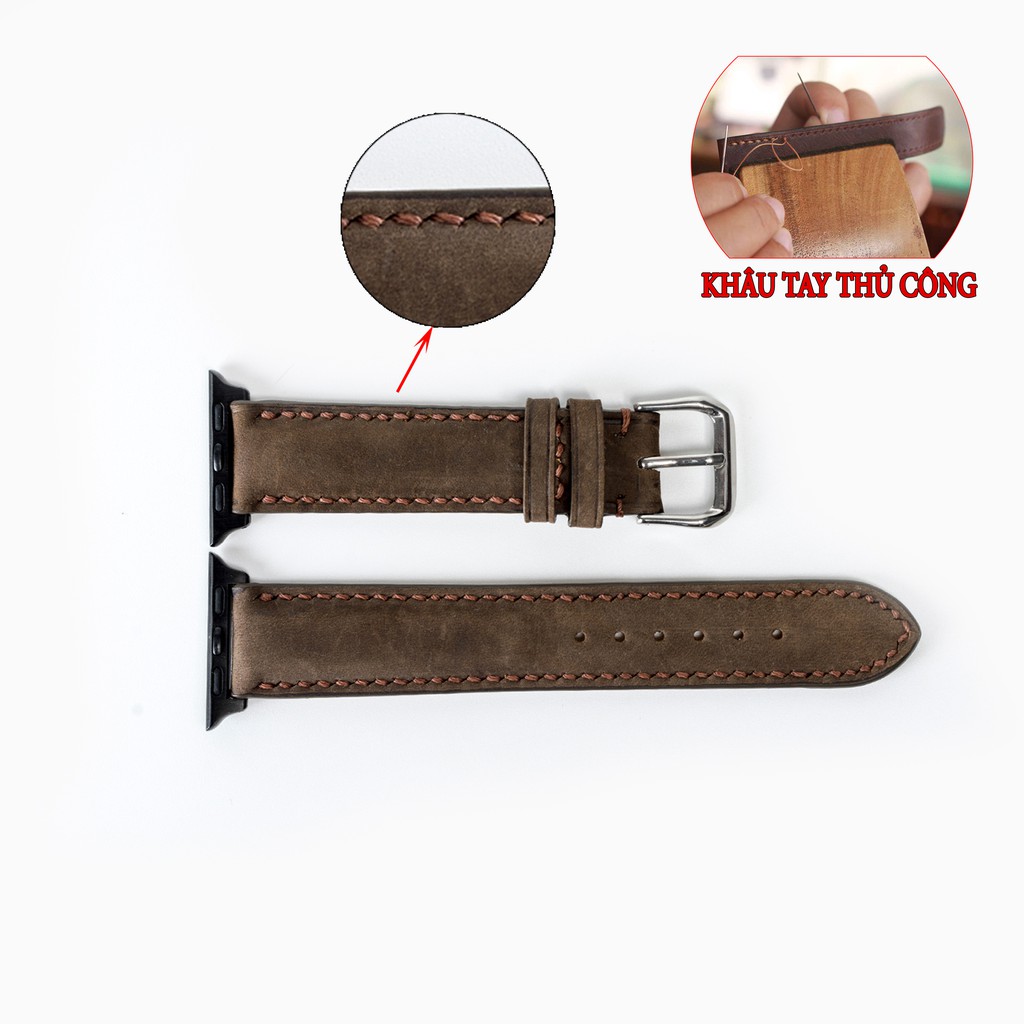 Dây apple watch da bò Vintage D116-khâu tay thủ công- dây apple watch series 3 series 4 series 5