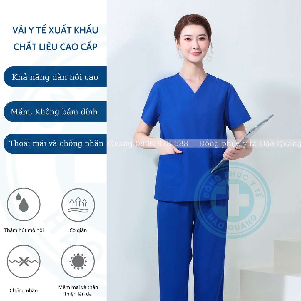 Bộ Scrubs Bác Sĩ, Bộ Đồ Cổ Tim Spa Xanh Đoàn Hàng Cao Cấp