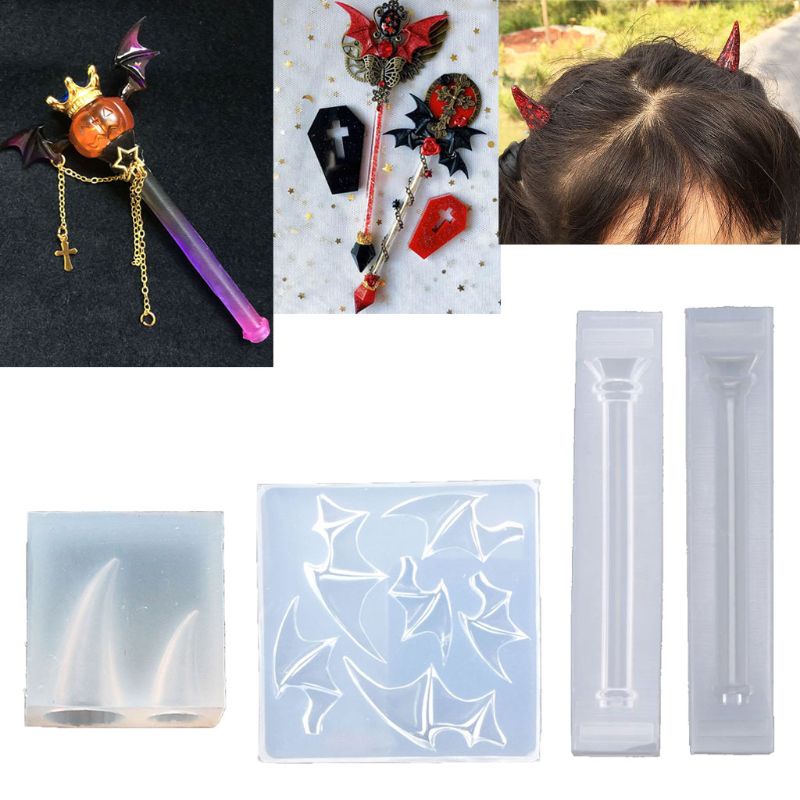 Sa Khuôn Silicone Làm Móc Khóa Hình Cặp Cánh Ác Quỷ Mini