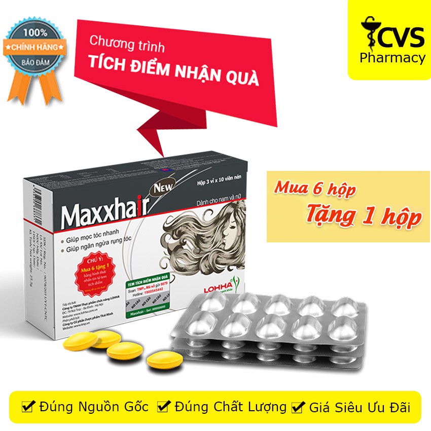 COMBO 6 Hộp Maxxhair New Chính Hãng tặng ngay 1 Chai xịt Vioga Hair 30ml- Ngăn Rụng Tóc, Tóc Bóng Mượt