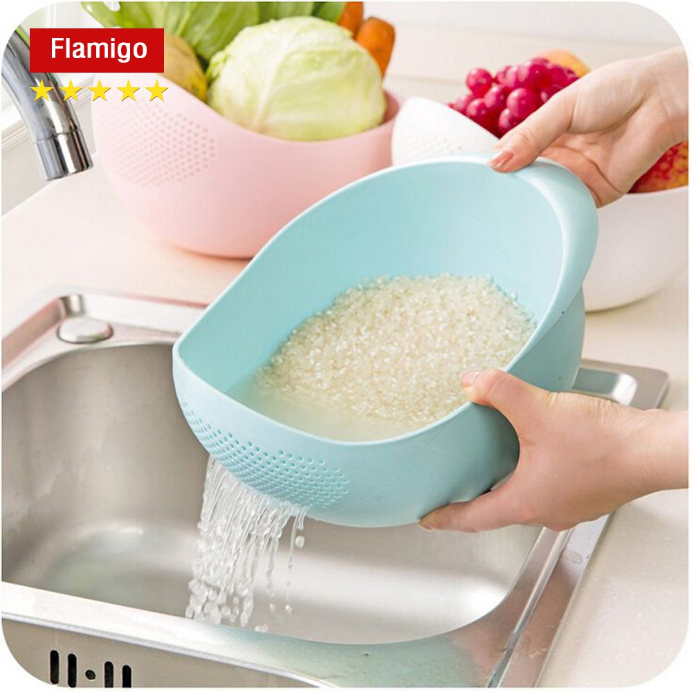 Thau rổ vo gạo tiện lợi, loại dày, có lỗ thoát nước, đồ dùng nhà bếp thông minh