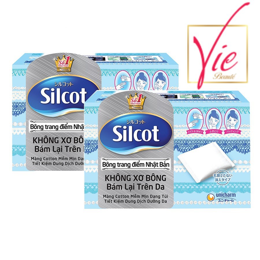 COMBO 2 HỘP BÔNG TẨY TRANG SILCOT JAPAN Hộp 82 miếng - Silcot Unicharm COMBO 02 hộp 82 miếng