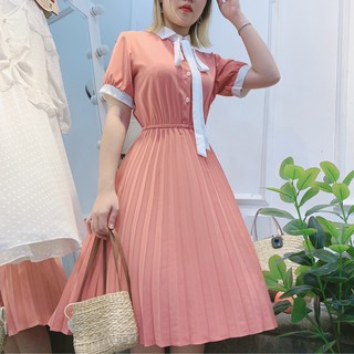 Đầm cổ đức chân ly phối trắng