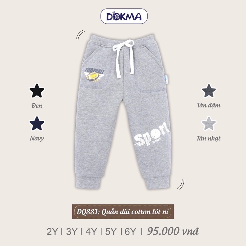 2-6Y Quần dài cotton lót nỉ Dokma
