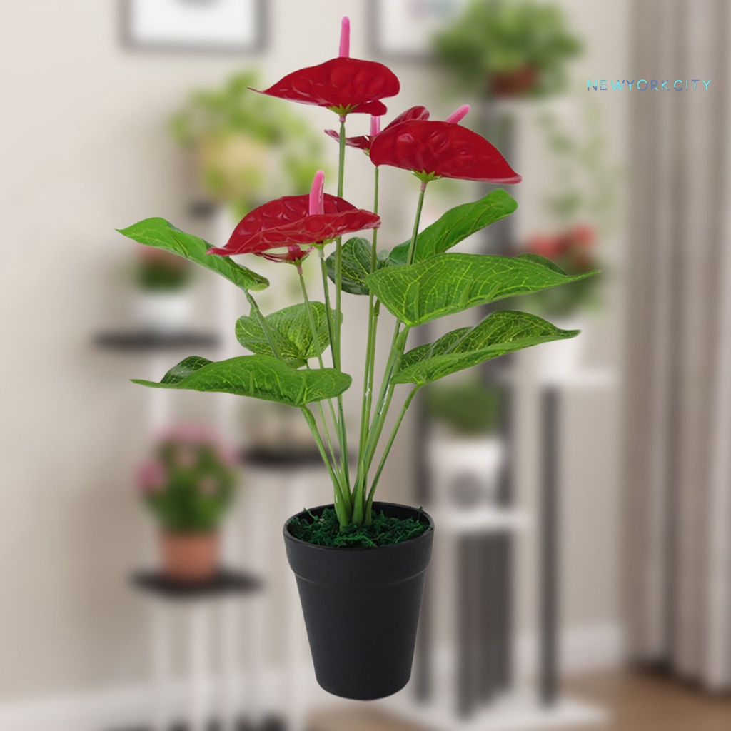 1 Bó 5 Bông Hoa + 7 Lá Giả Bằng Nhựa Sống Động Như Thật Dùng Trang Trí