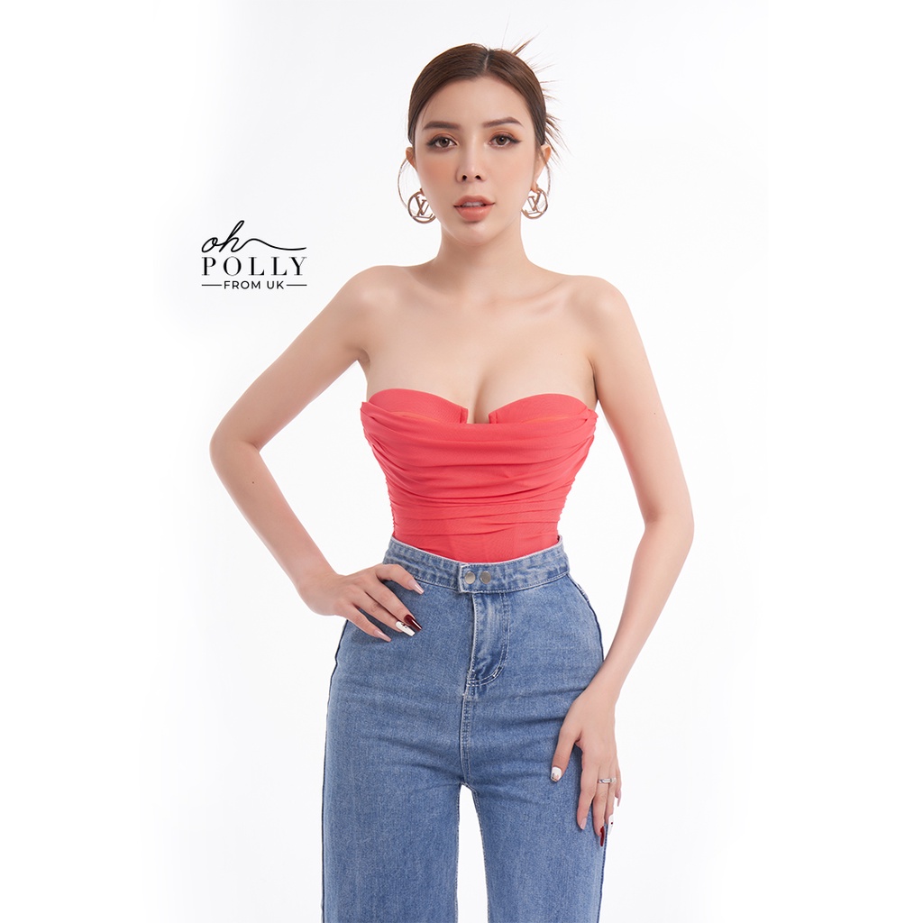 Oh Polly - Bodysuit vải lưới 2 lớp cúp ngực corset sexy