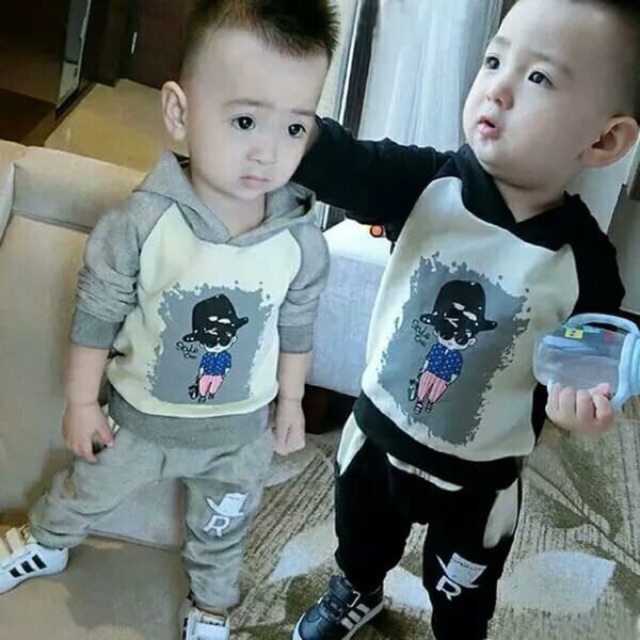 (SALE )Bộ cotton thu đông có mũ cho bé trai