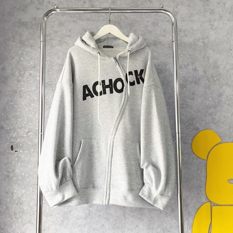 Áo Hoodie Zip Nỉ Cotton OH-OH Tay Phồng Form Rộng Thêu Chữ