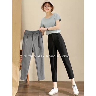 Quần tây đen công sở nữ dài ống đứng mặc đi làm học cạp lưng cao - Dáng quần baggy vải công sở dày mềm phối áo sơ mi đẹp