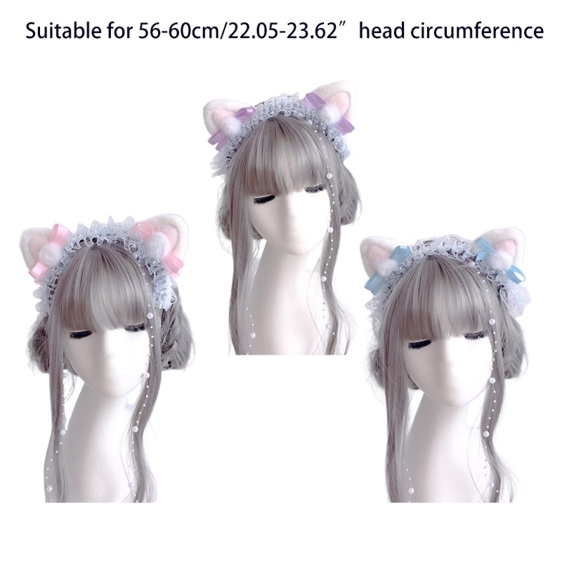 Băng Đô Tai Gấu Bông Phối Ren Phong Cách Lolita