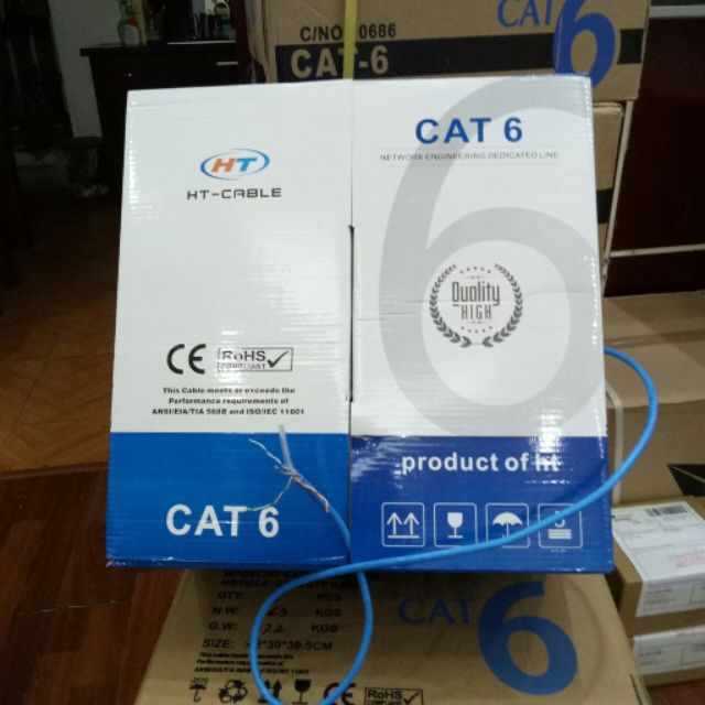 Dây cáp mạng HT-Cable Cat6 305 Mét/ Thùng - Màu xanh