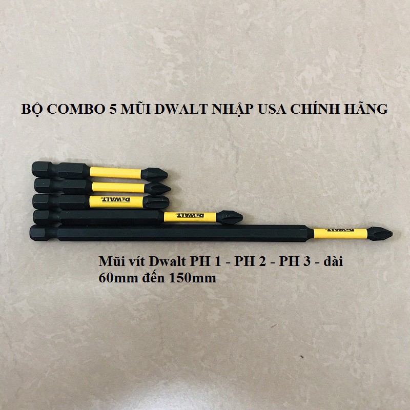 Bộ 5 Mũi Vít DeWalt Có Từ Ph2 Nhập Loại Tốt